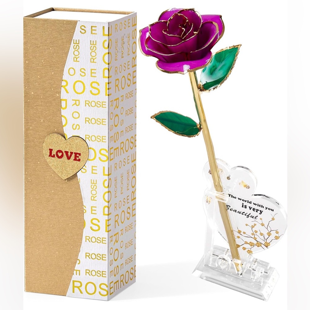 NEW Gold-Dipped Purple Rose with Stand